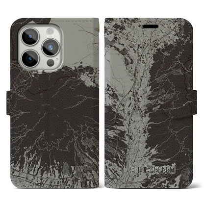 【裾野（静岡県）】地図柄iPhoneケース（手帳タイプ）モノトーン・iPhone 15 Pro 用