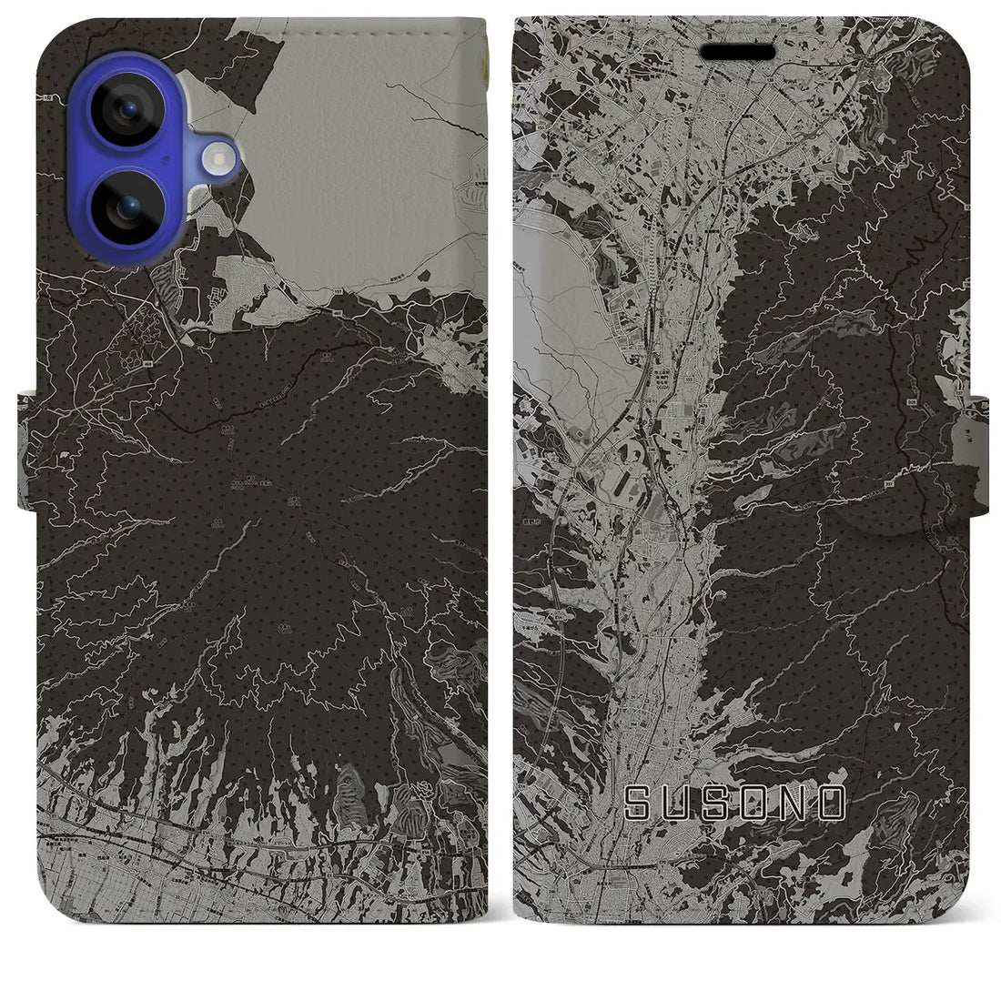 【裾野(静岡県)】地図柄iPhoneケース(手帳タイプ)モノトーン・iPhone 16 Pro Max 用