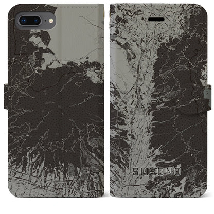 【裾野（静岡県）】地図柄iPhoneケース（手帳タイプ）モノトーン・iPhone 8Plus /7Plus / 6sPlus / 6Plus 用