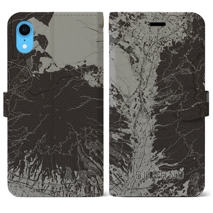 【裾野（静岡県）】地図柄iPhoneケース（手帳タイプ）モノトーン・iPhone XR 用