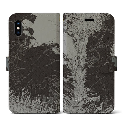 【裾野（静岡県）】地図柄iPhoneケース（手帳タイプ）モノトーン・iPhone XS / X 用