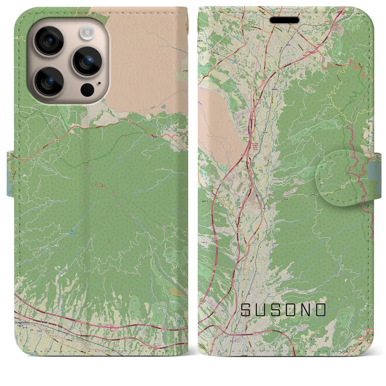 【裾野（静岡県）】地図柄iPhoneケース（手帳タイプ）ナチュラル・iPhone 16 Plus 用