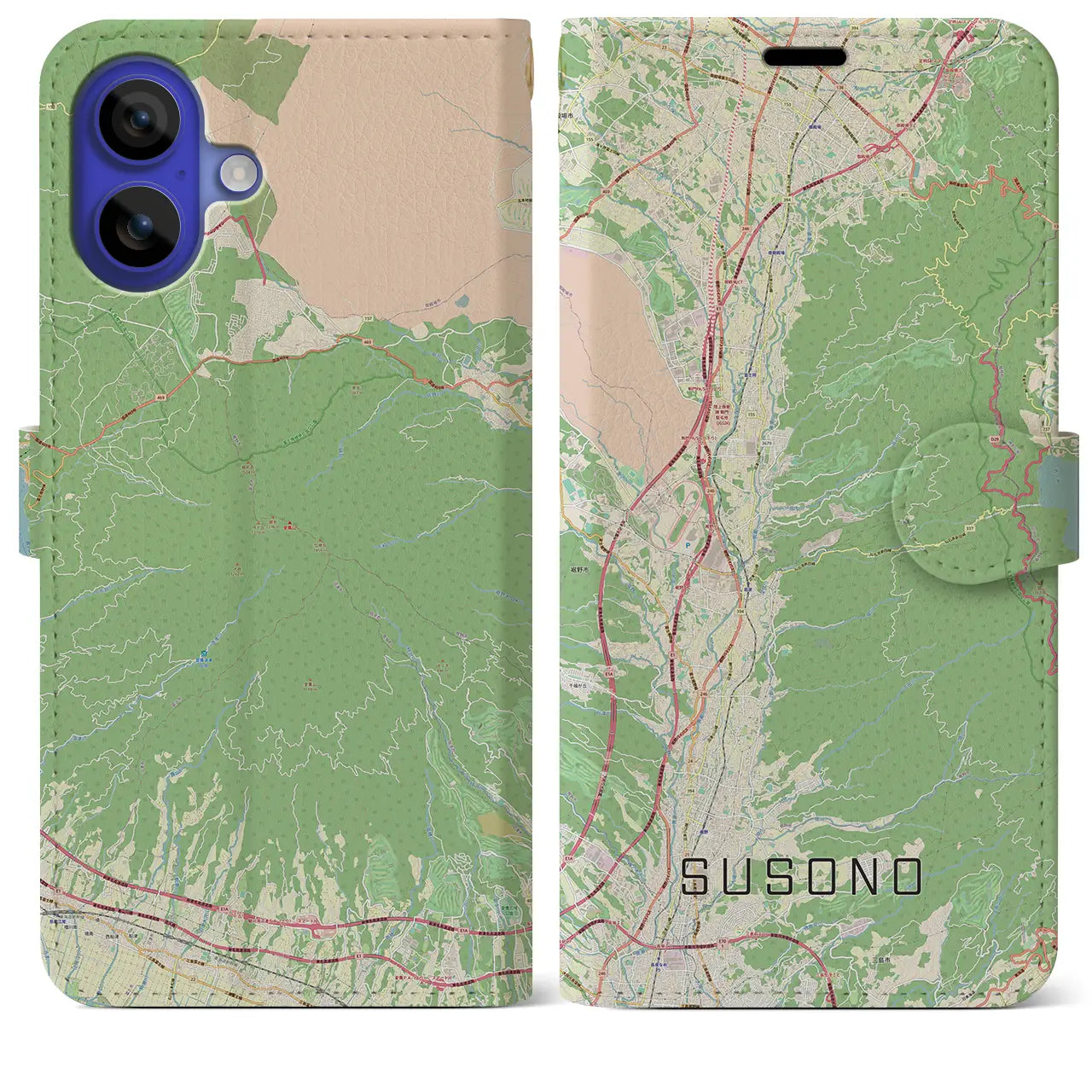 【裾野（静岡県）】地図柄iPhoneケース（手帳タイプ）ナチュラル・iPhone 16 Pro Max 用