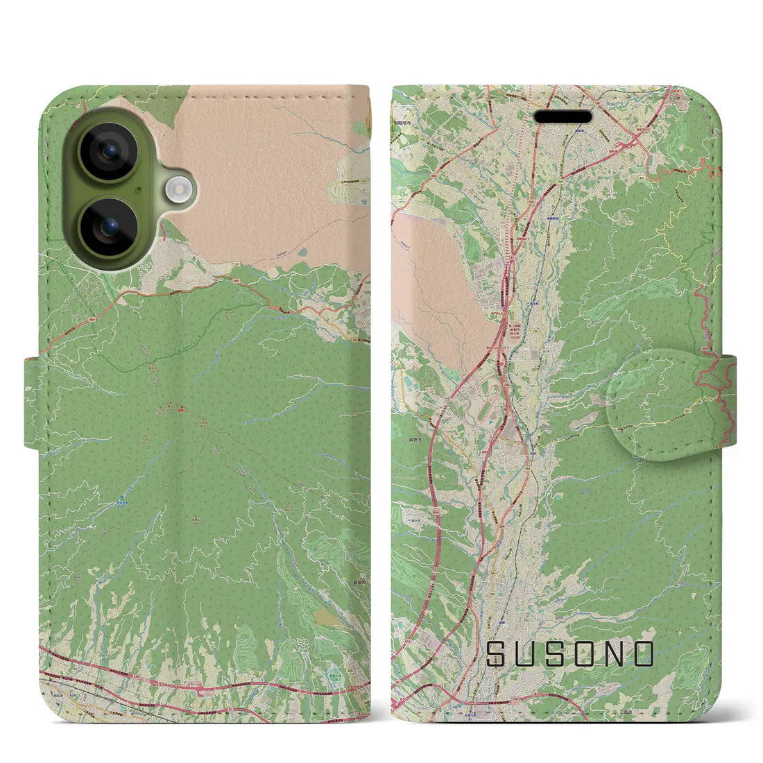 【裾野（静岡県）】地図柄iPhoneケース（手帳タイプ）ナチュラル・iPhone 17 Pro Max 用