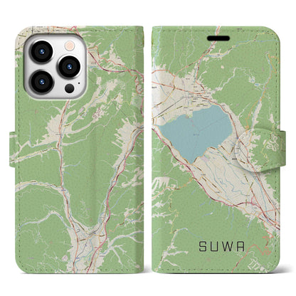 【諏訪（長野県）】地図柄iPhoneケース（手帳タイプ）ナチュラル・iPhone 13 Pro 用