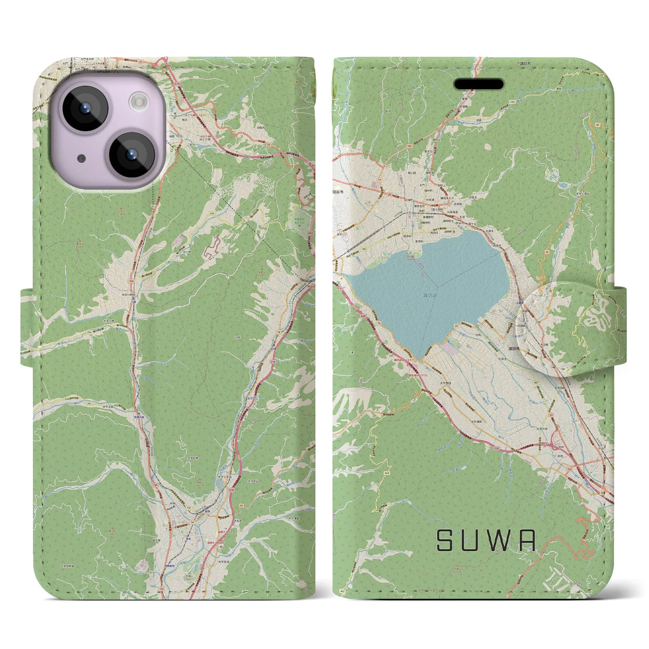 【諏訪（長野県）】地図柄iPhoneケース（手帳タイプ）