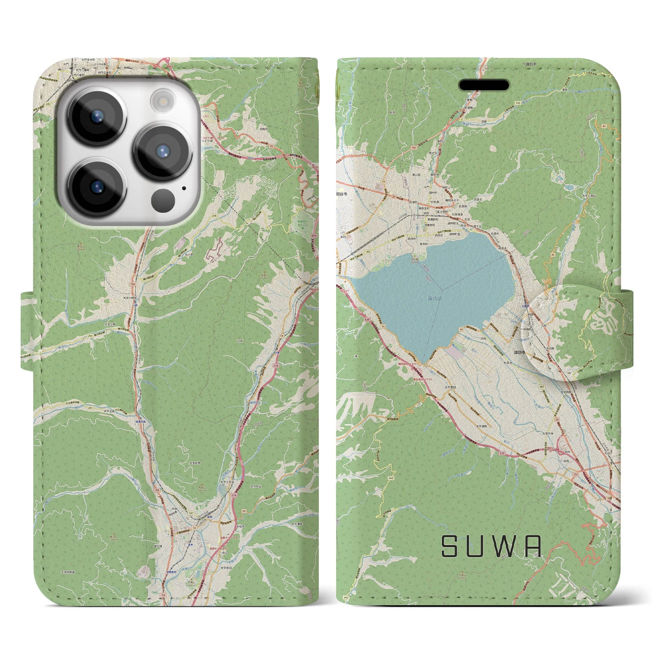 【諏訪（長野県）】地図柄iPhoneケース（手帳タイプ）