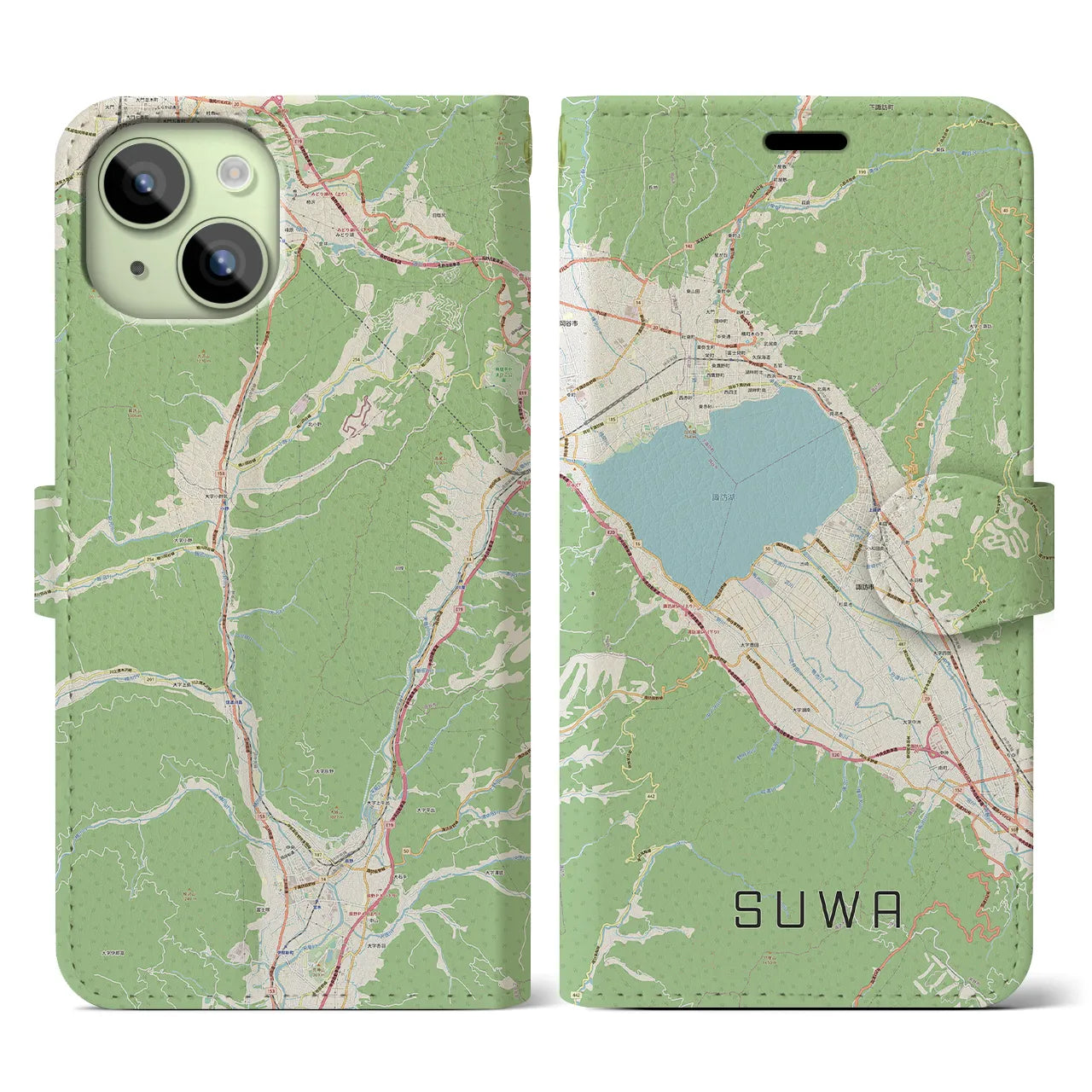 【諏訪（長野県）】地図柄iPhoneケース（手帳タイプ）