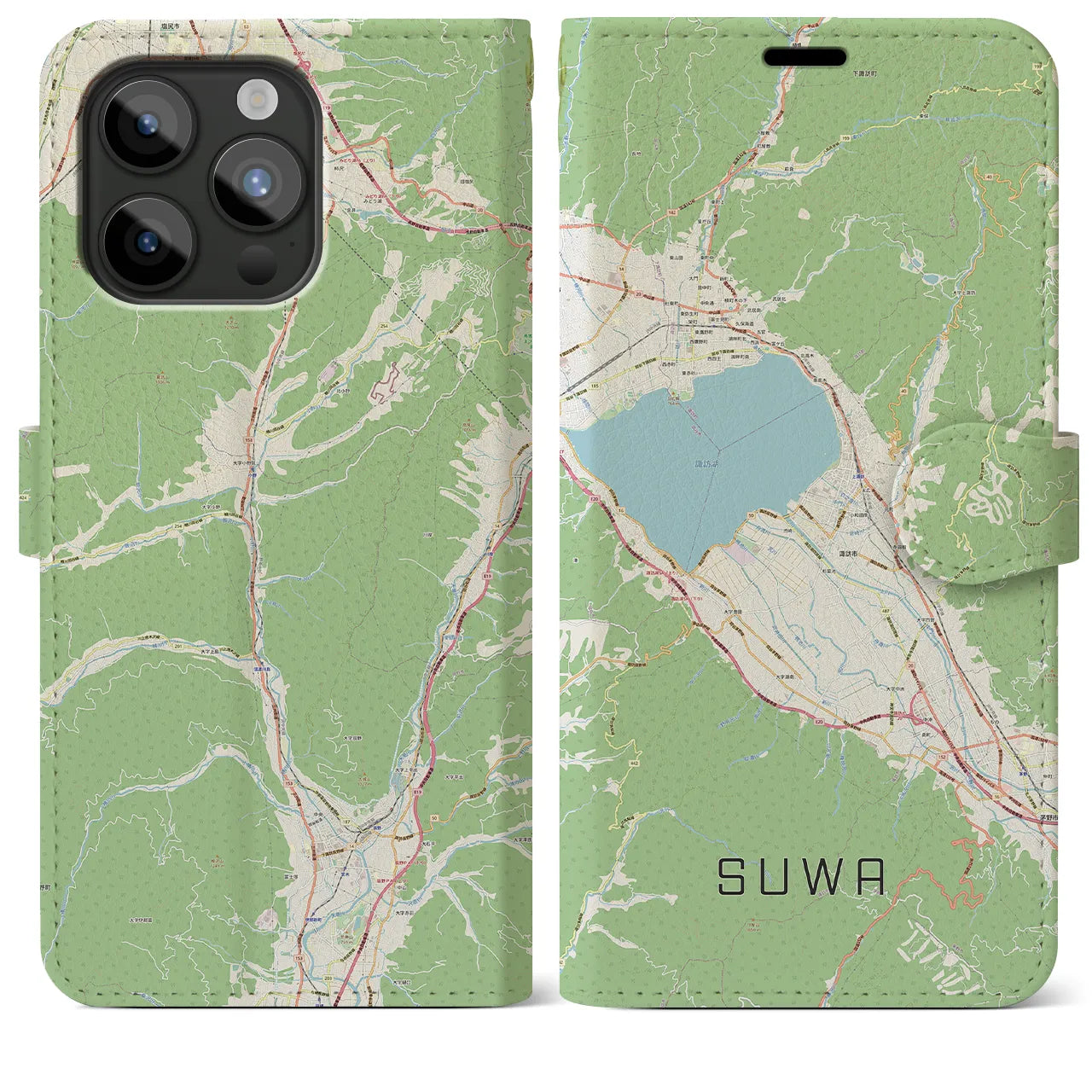 【諏訪（長野県）】地図柄iPhoneケース（手帳タイプ）