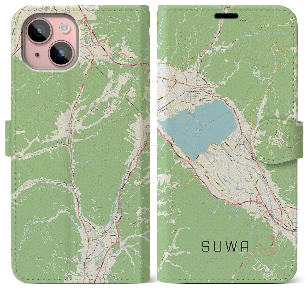 【諏訪（長野県）】地図柄iPhoneケース（手帳タイプ）