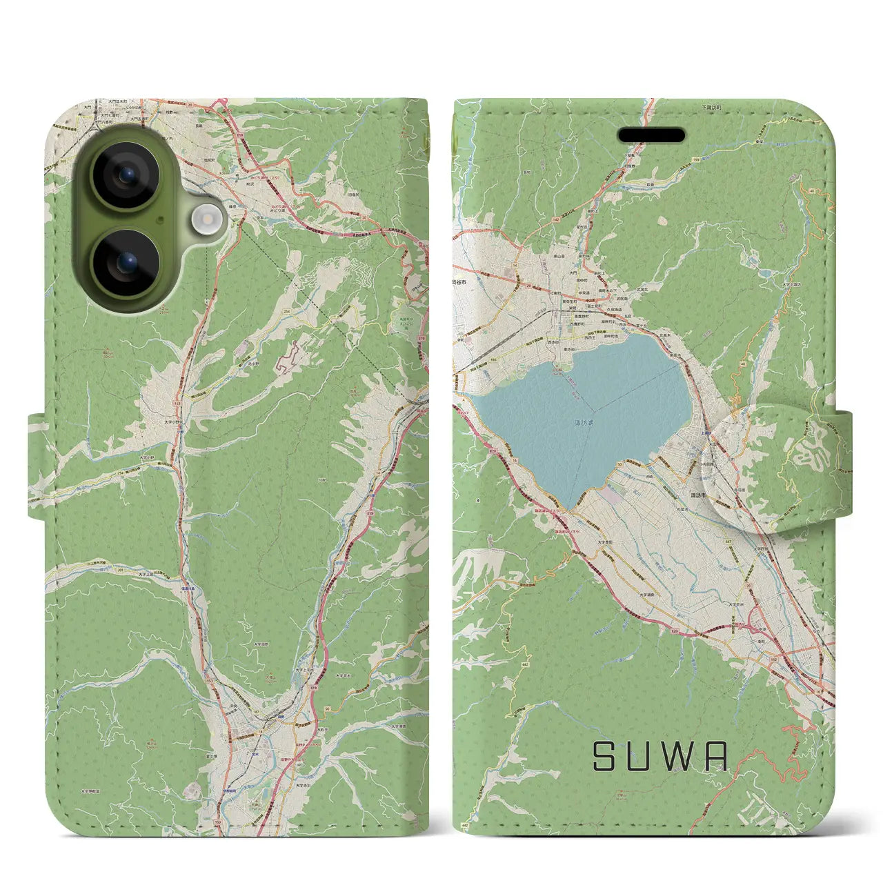 【諏訪（長野県）】地図柄iPhoneケース（手帳タイプ）