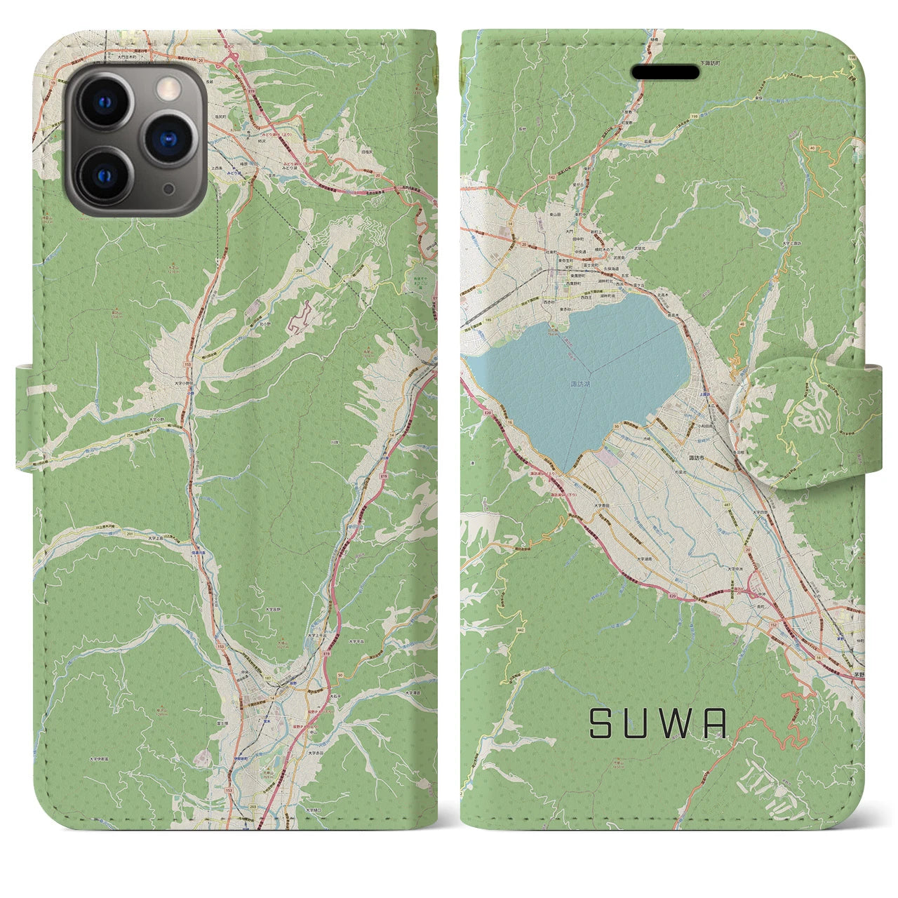 【諏訪（長野県）】地図柄iPhoneケース（手帳タイプ）