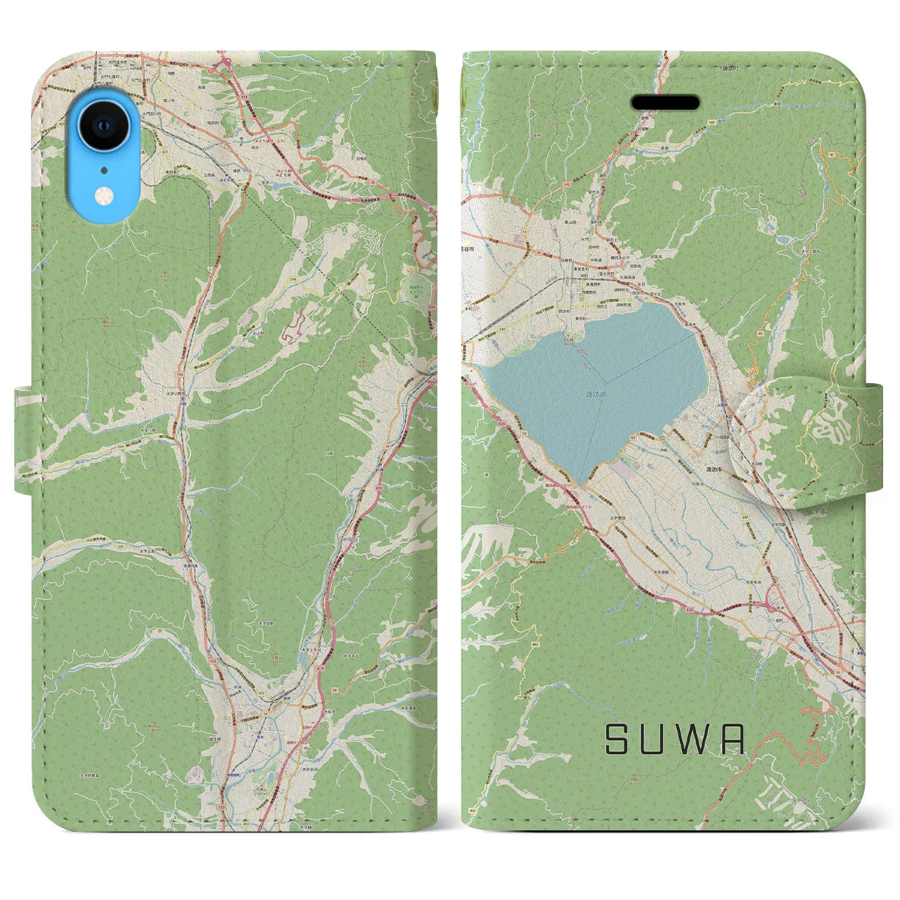 【諏訪（長野県）】地図柄iPhoneケース（手帳タイプ）ナチュラル・iPhone XR 用