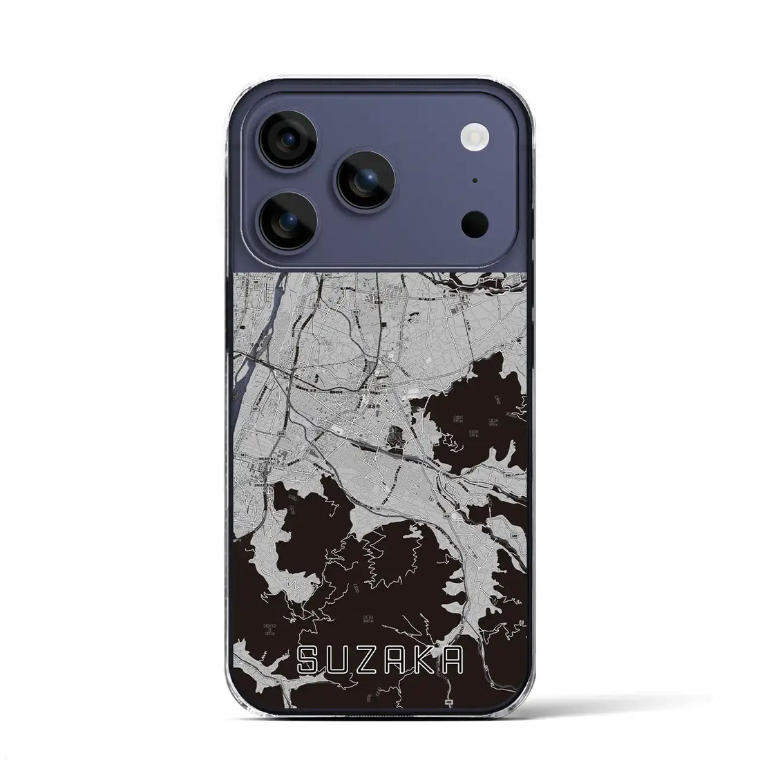 【須坂(長野県)】地図柄iPhoneケース(クリアタイプ)モノトーン・iPhone 17 Pro Max 用