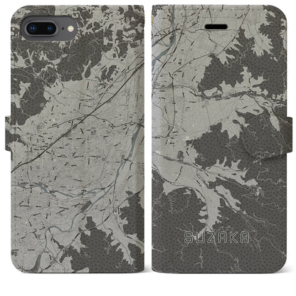 【須坂（長野県）】地図柄iPhoneケース（手帳タイプ）モノトーン・iPhone 8Plus /7Plus / 6sPlus / 6Plus 用