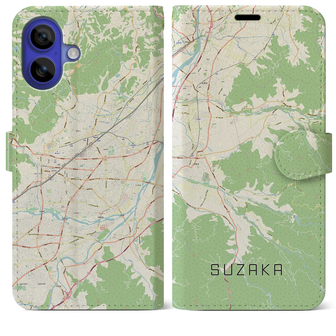 【須坂（長野県）】地図柄iPhoneケース（手帳タイプ）ナチュラル・iPhone 16 Pro Max 用