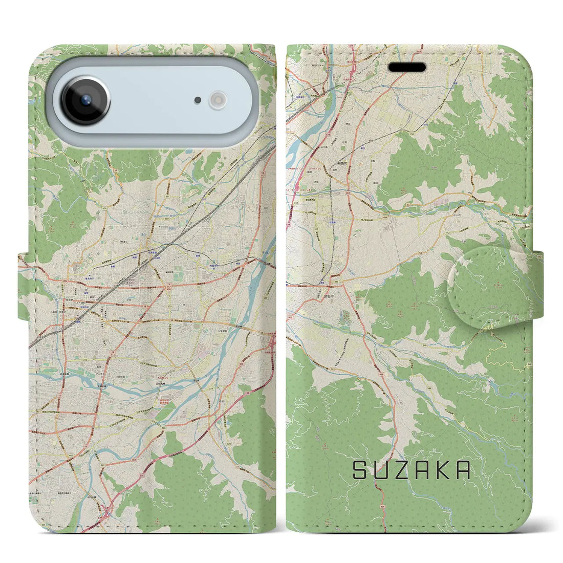 【須坂（長野県）】地図柄iPhoneケース（手帳タイプ）ナチュラル・iPhone 17 Pro Max 用