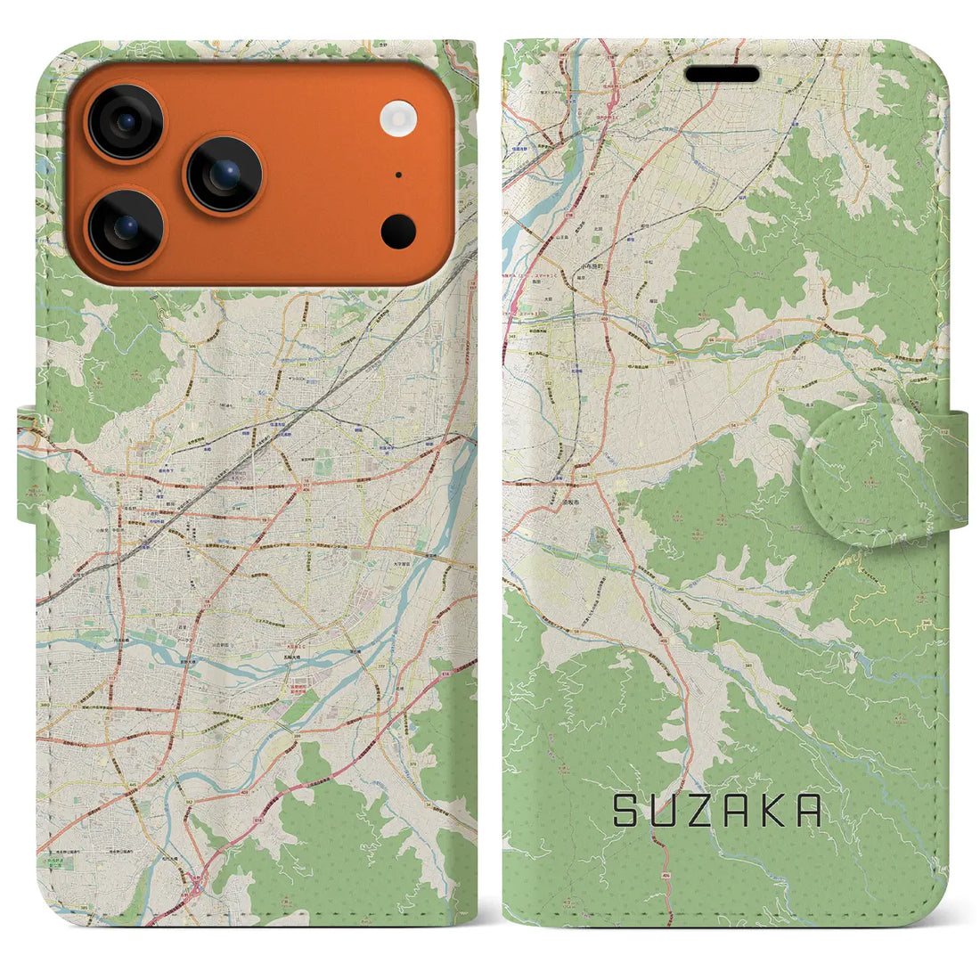 【須坂(長野県)】地図柄iPhoneケース(手帳タイプ)モノトーン・iPhone 17 Pro Max 用