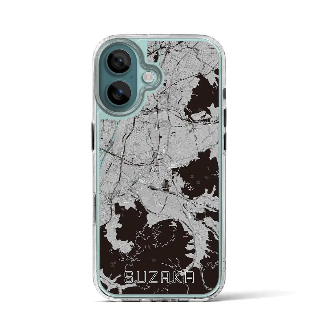 【須坂(長野県)】地図柄iPhoneケース(MagSafeタイプ)モノトーン・iPhone 16 Pro 用