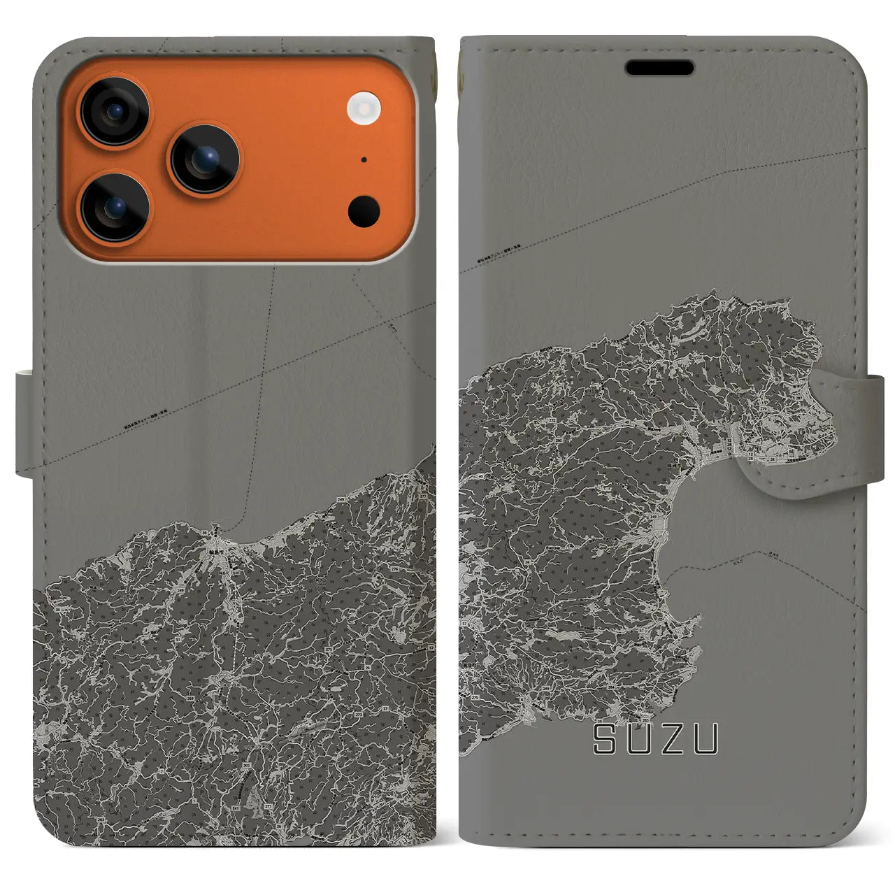 【珠洲（石川県）】地図柄iPhoneケース（手帳タイプ）