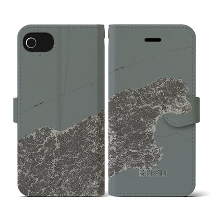 【珠洲（石川県）】地図柄iPhoneケース（手帳タイプ）モノトーン・iPhone SE（第3 / 第2世代） / 8 / 7 / 6s / 6 用