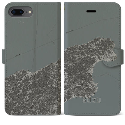 【珠洲（石川県）】地図柄iPhoneケース（手帳タイプ）モノトーン・iPhone 8Plus /7Plus / 6sPlus / 6Plus 用