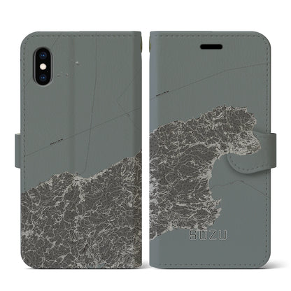 【珠洲（石川県）】地図柄iPhoneケース（手帳タイプ）モノトーン・iPhone XS / X 用