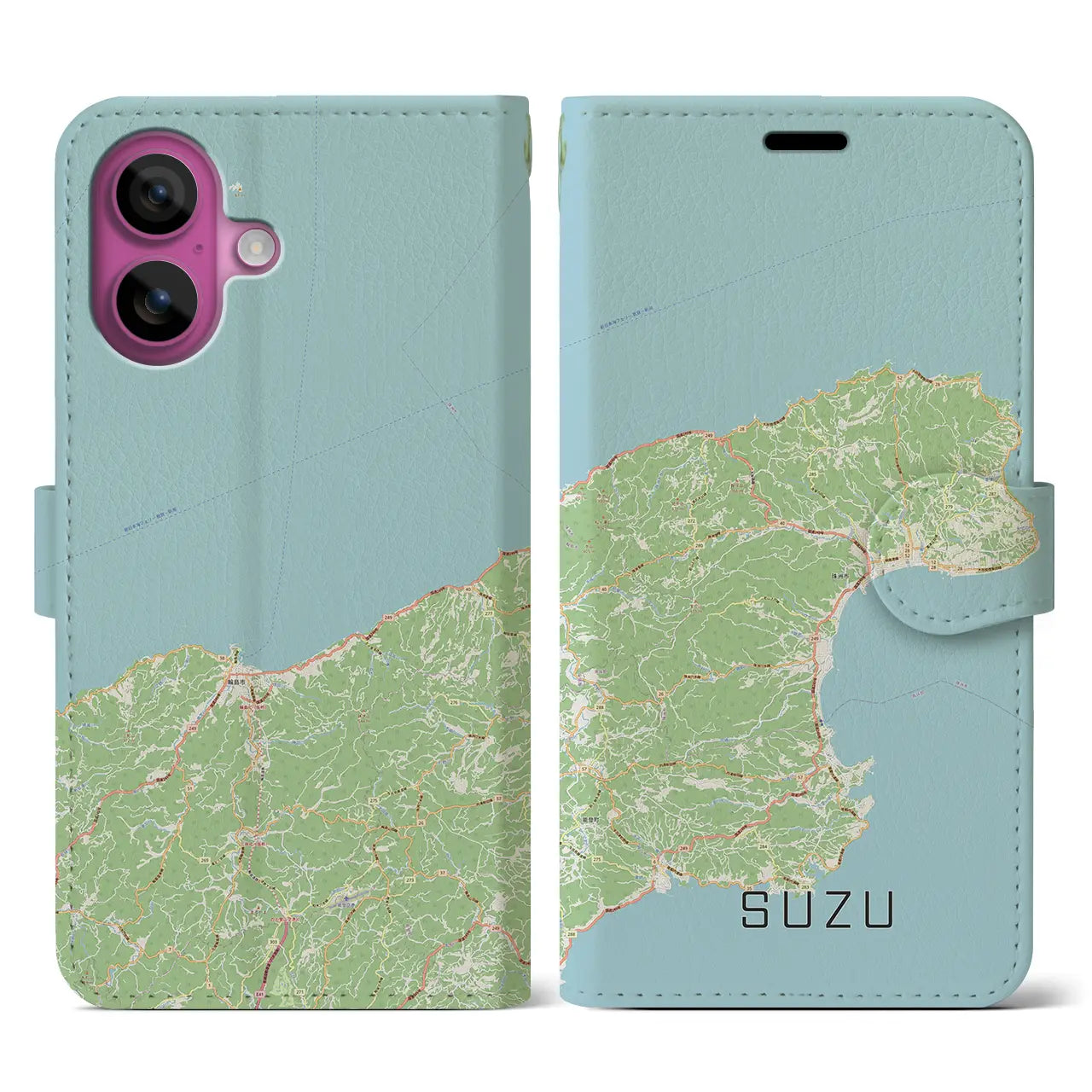 【珠洲（石川県）】地図柄iPhoneケース（手帳タイプ）ナチュラル・iPhone 16 Pro 用