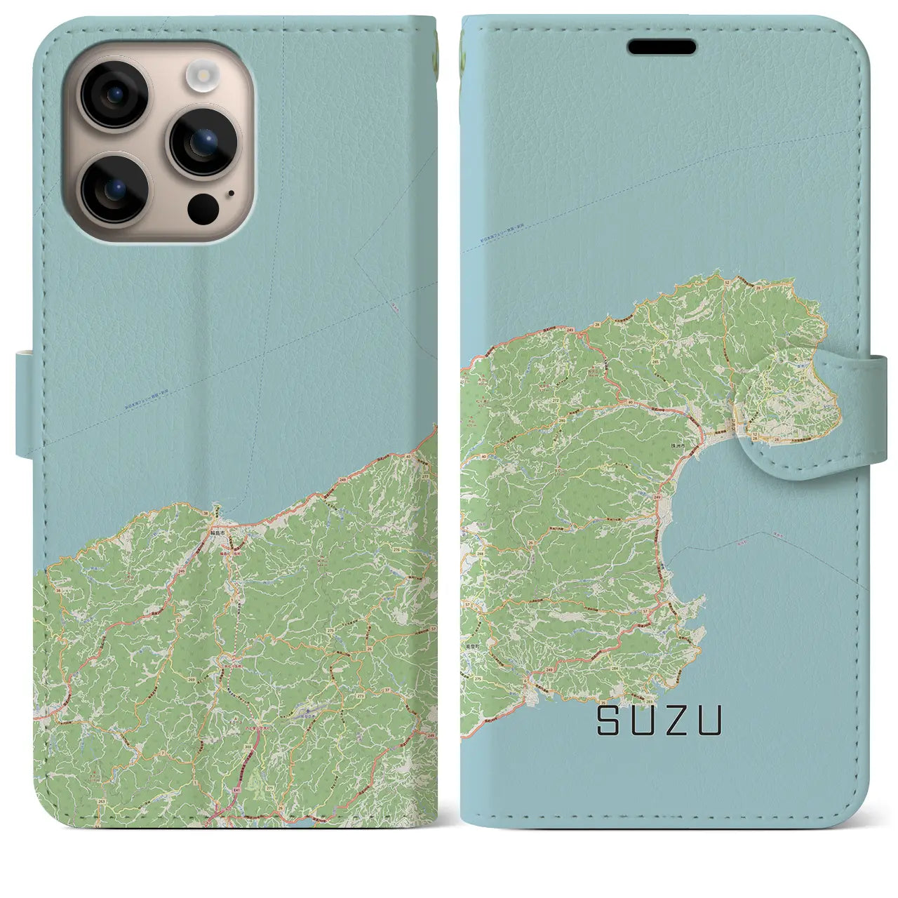 【珠洲（石川県）】地図柄iPhoneケース（手帳タイプ）ナチュラル・iPhone 16 Plus 用