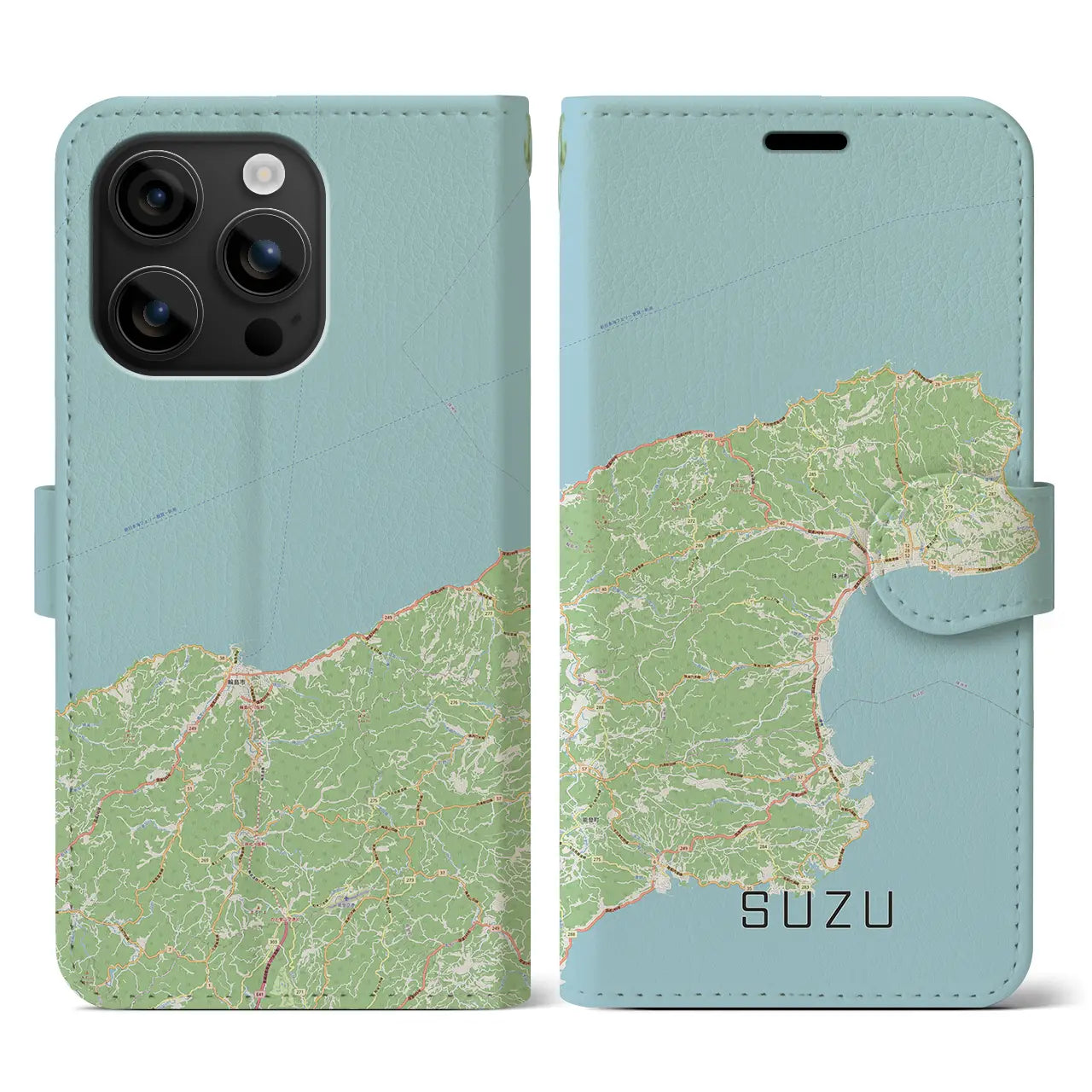 【珠洲（石川県）】地図柄iPhoneケース（手帳タイプ）ナチュラル・iPhone 16 用