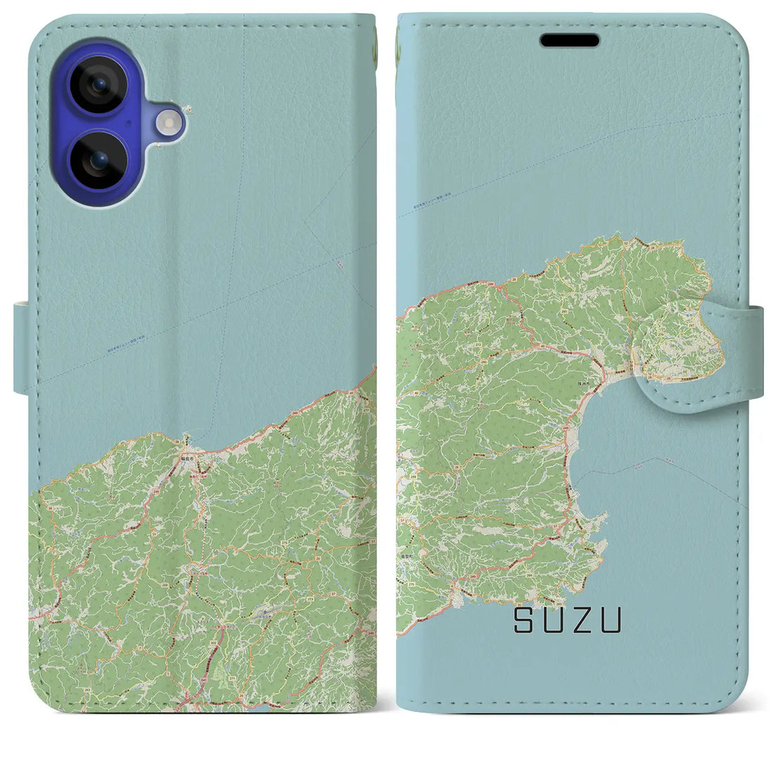 【珠洲（石川県）】地図柄iPhoneケース（手帳タイプ）ナチュラル・iPhone 16 Pro Max 用