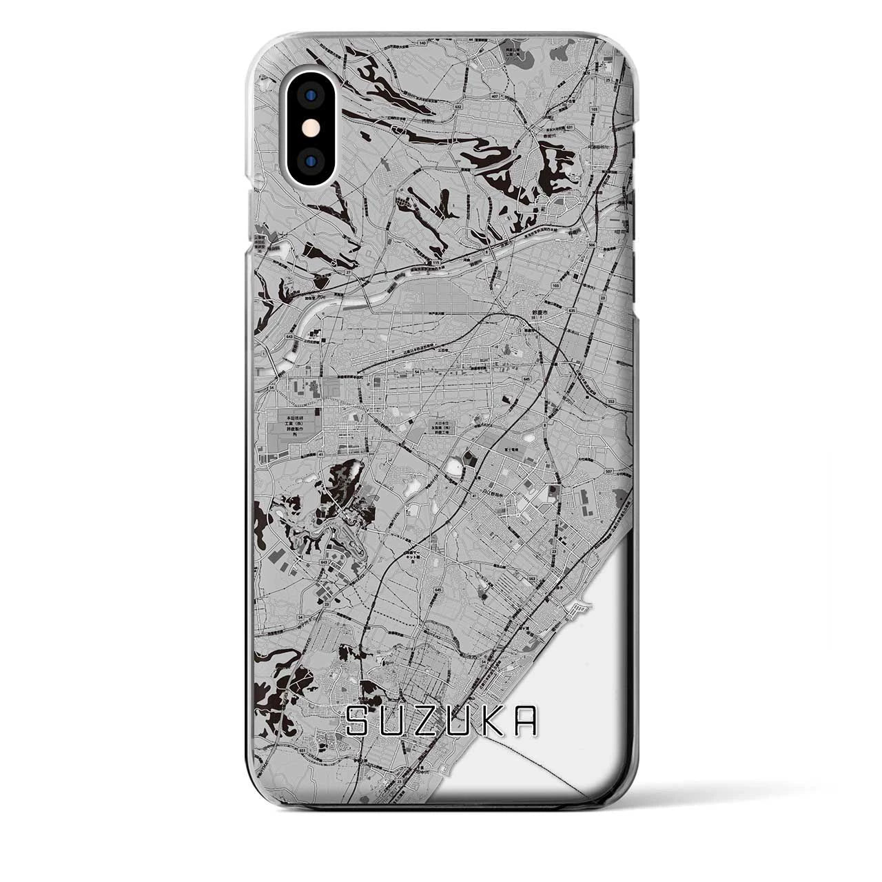 【鈴鹿（三重県）】地図柄iPhoneケース（クリアタイプ）モノトーン・iPhone XS Max 用