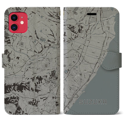 【鈴鹿（三重県）】地図柄iPhoneケース（手帳タイプ）モノトーン・iPhone 11 用