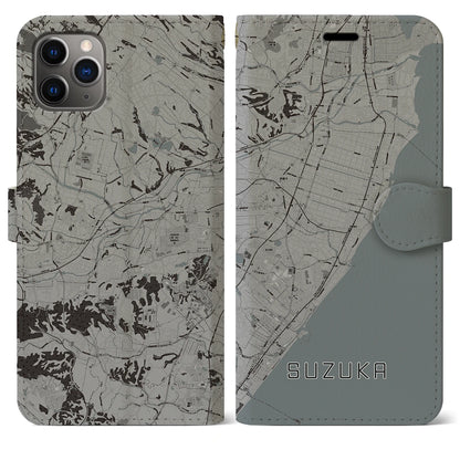 【鈴鹿（三重県）】地図柄iPhoneケース（手帳タイプ）モノトーン・iPhone 11 Pro Max 用