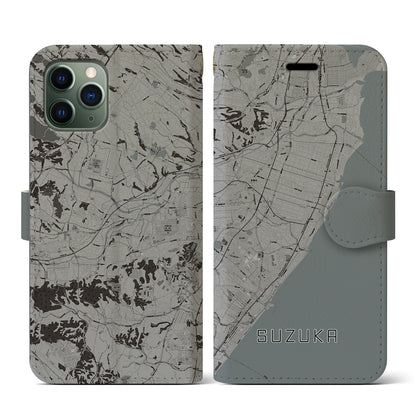 【鈴鹿（三重県）】地図柄iPhoneケース（手帳タイプ）モノトーン・iPhone 11 Pro 用