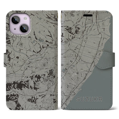 【鈴鹿（三重県）】地図柄iPhoneケース（手帳タイプ）モノトーン・iPhone 14 用