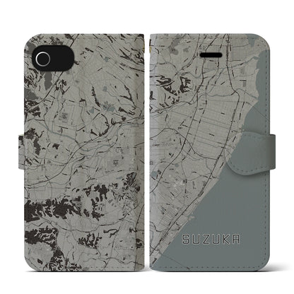 【鈴鹿（三重県）】地図柄iPhoneケース（手帳タイプ）モノトーン・iPhone SE（第3 / 第2世代） / 8 / 7 / 6s / 6 用