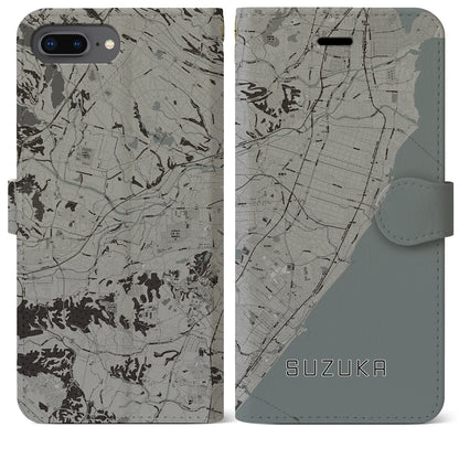 【鈴鹿（三重県）】地図柄iPhoneケース（手帳タイプ）モノトーン・iPhone 8Plus /7Plus / 6sPlus / 6Plus 用