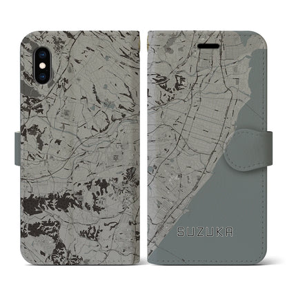 【鈴鹿（三重県）】地図柄iPhoneケース（手帳タイプ）モノトーン・iPhone XS / X 用
