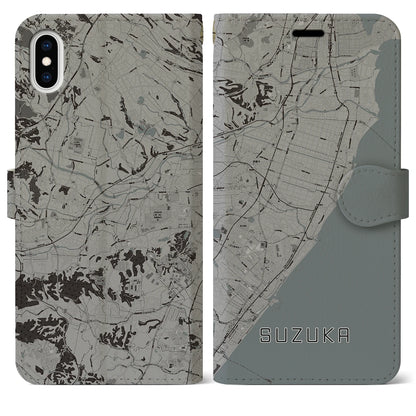 【鈴鹿（三重県）】地図柄iPhoneケース（手帳タイプ）モノトーン・iPhone XS Max 用