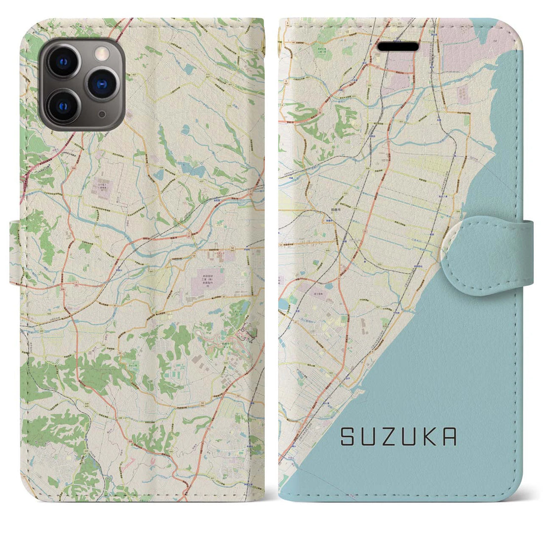 【鈴鹿（三重県）】地図柄iPhoneケース（手帳タイプ）ナチュラル・iPhone 11 Pro Max 用