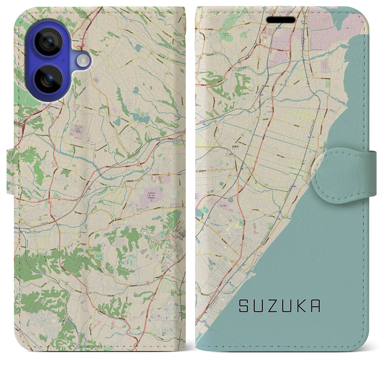 【鈴鹿（三重県）】地図柄iPhoneケース（手帳タイプ）ナチュラル・iPhone 16 Pro Max 用