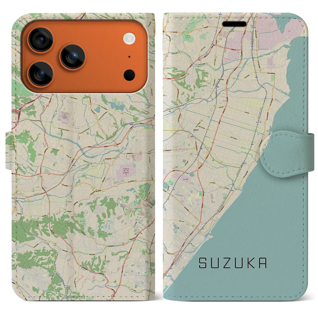 【鈴鹿(三重県)】地図柄iPhoneケース(手帳タイプ)モノトーン・iPhone 17 Pro Max 用