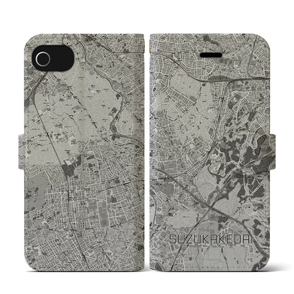 【すずかけ台（東京都）】地図柄iPhoneケース（手帳タイプ）モノトーン・iPhone SE（第3 / 第2世代） / 8 / 7 / 6s / 6 用
