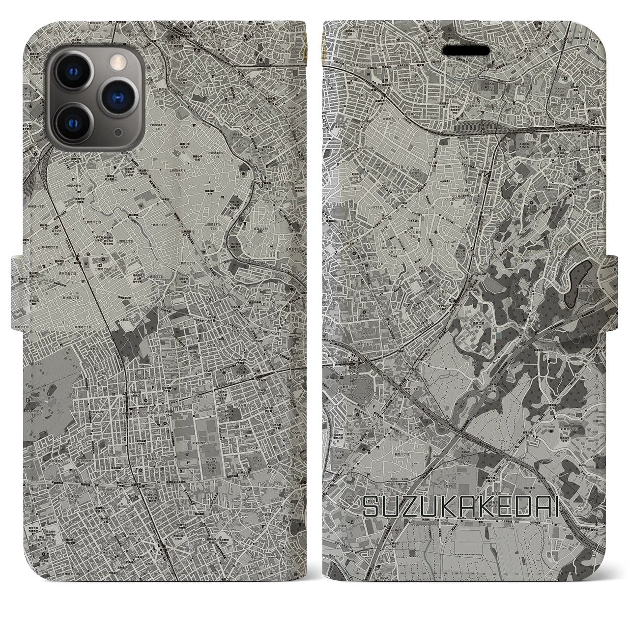 【すずかけ台（東京都）】地図柄iPhoneケース（手帳タイプ）