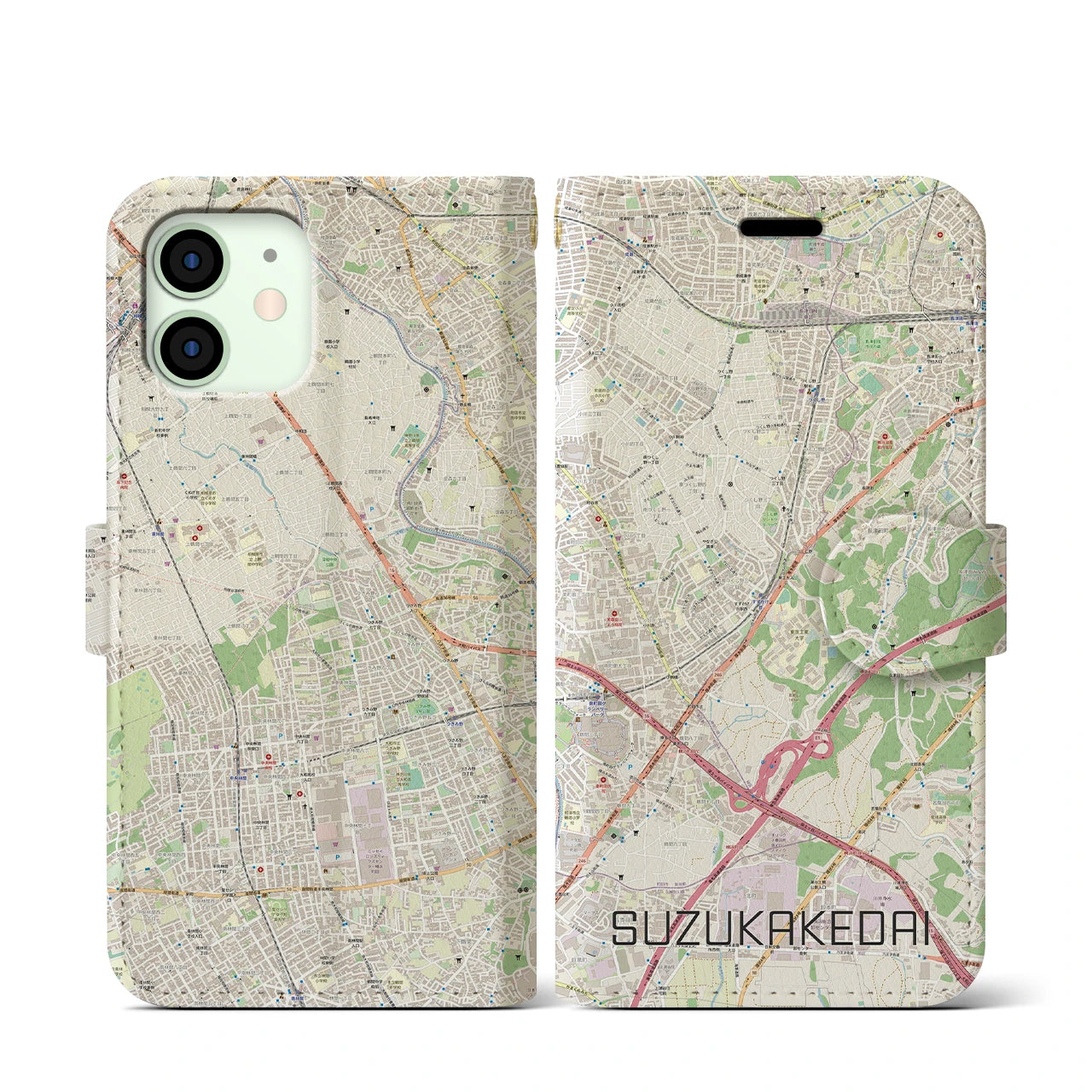 【すずかけ台（東京都）】地図柄iPhoneケース（手帳タイプ）