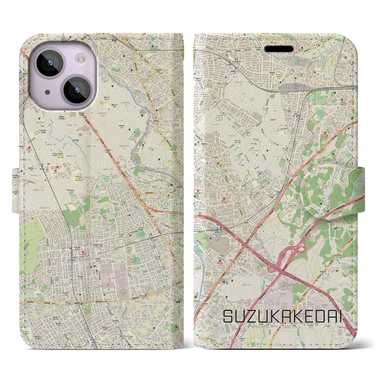 【すずかけ台（東京都）】地図柄iPhoneケース（手帳タイプ）