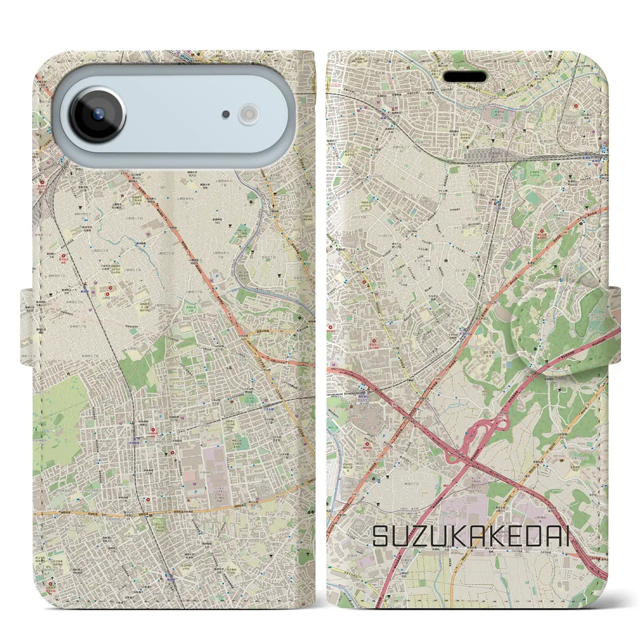 【すずかけ台（東京都）】地図柄iPhoneケース（手帳タイプ）