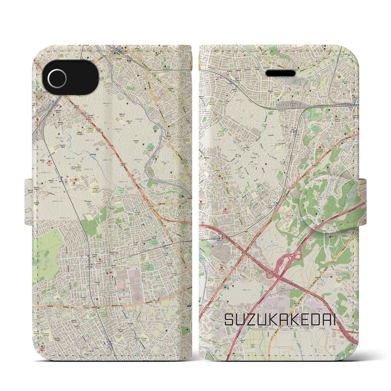 【すずかけ台（東京都）】地図柄iPhoneケース（手帳タイプ）