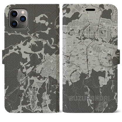 【鈴蘭台（兵庫県）】地図柄iPhoneケース（手帳タイプ）モノトーン・iPhone 11 Pro Max 用